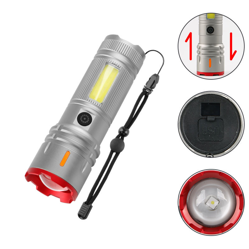 Strong Light Flashlight Outdoor Waterproof USB Rechargeable Telescopic Zoom High Power LED Flashlights Torches